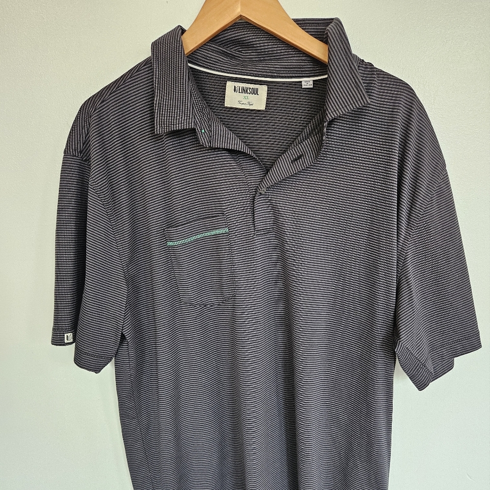 Linksoul Mens XL Golf Polo Black Gray Stripe